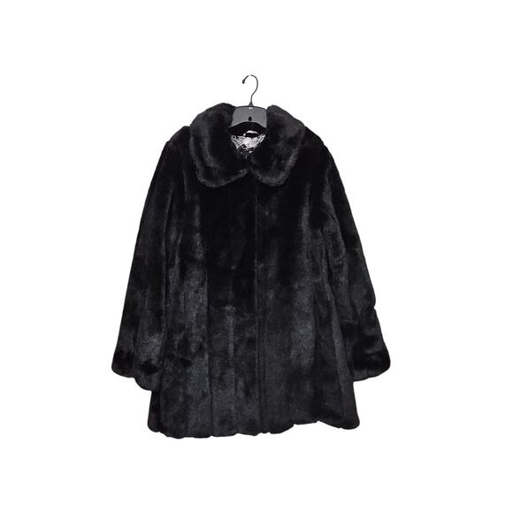 Dennis by Dennis Basso Jackets & Blazers - Dennis Basso Faux Fur Mink Black Coat Women Size Large Collared Pockets Mobwife